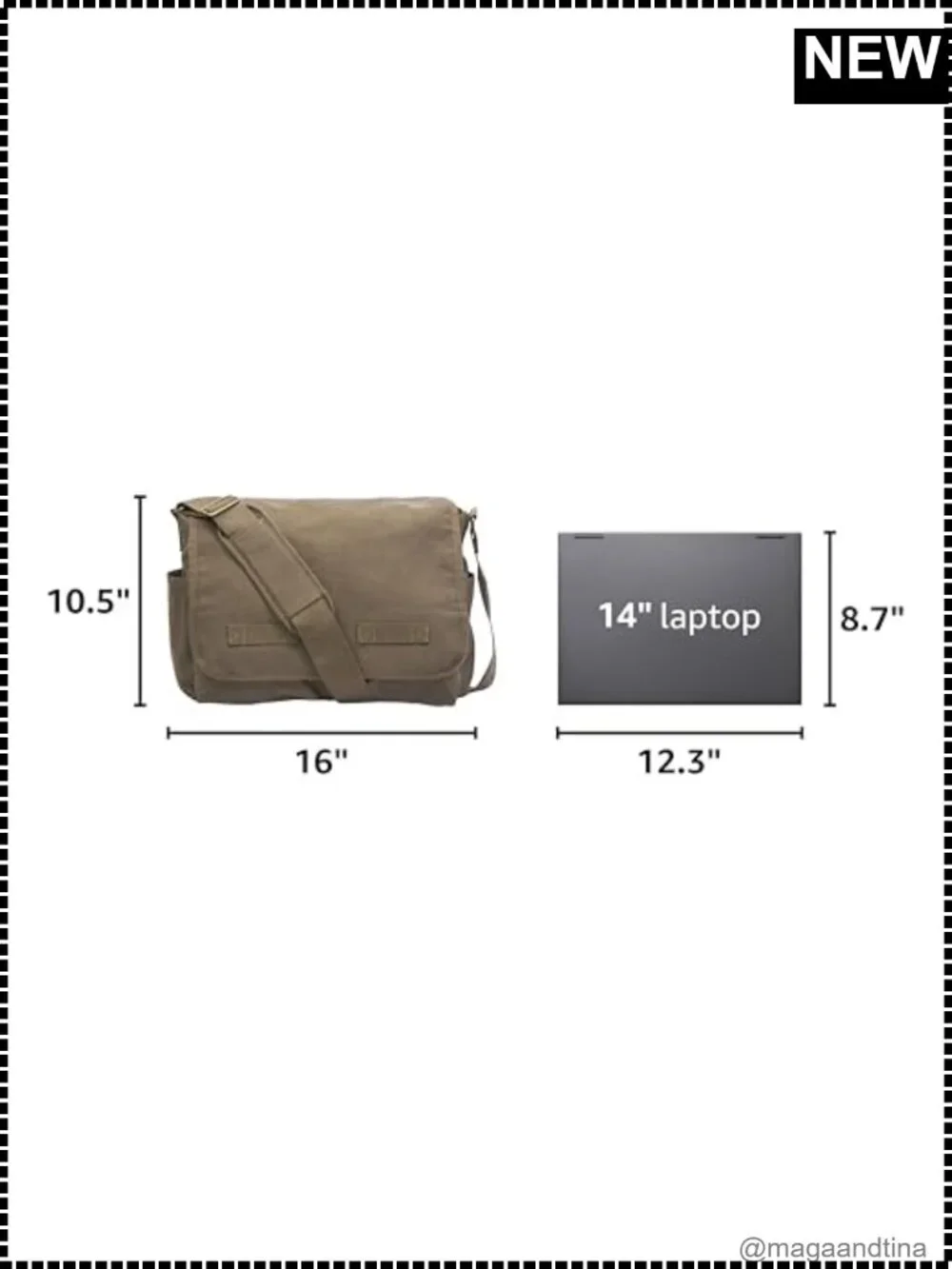 Heavyweight Cotton Canvas Messenger Bag Adjustable Shoulder Strap Laptop Travel